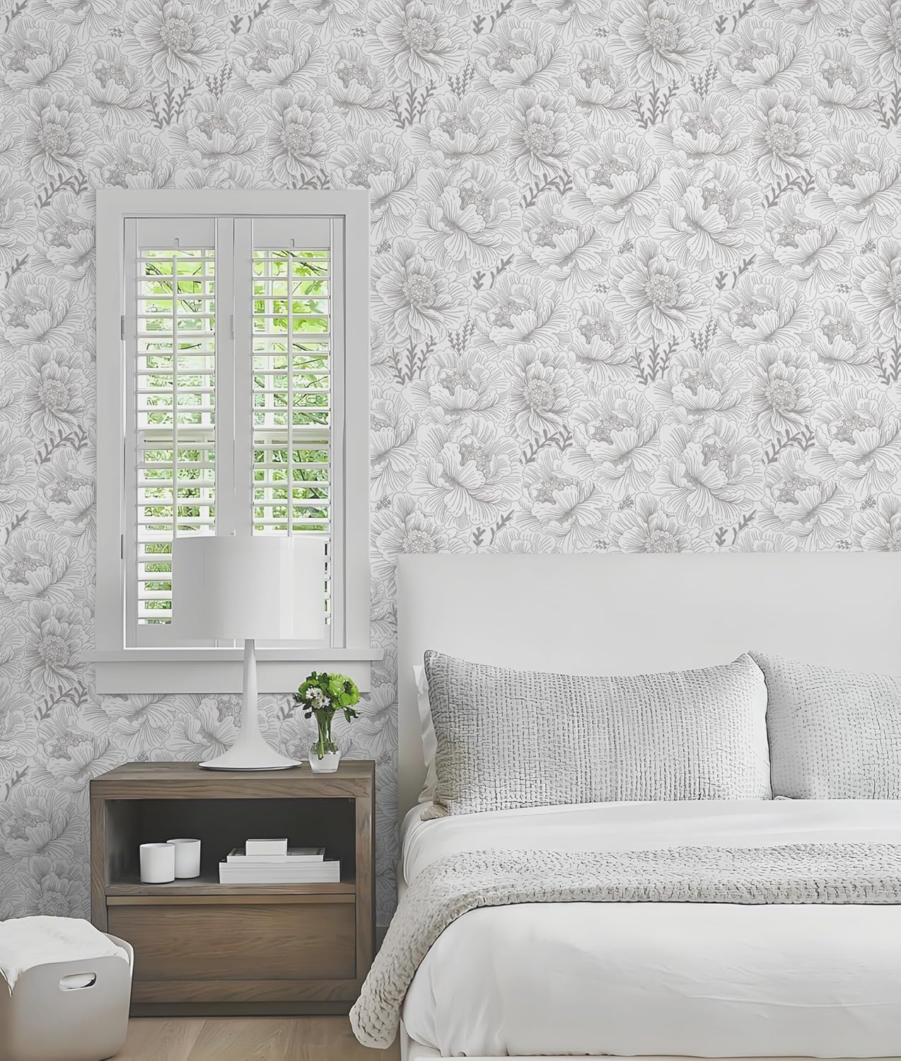 GloryTik Floral Peel and Stick Wallpaper, Removable Blue Floral Contact Paper, Self Adhesive Renter Friendly Wallpaper for Bedroom Living Room Bathroom (17.3" x 78.7")