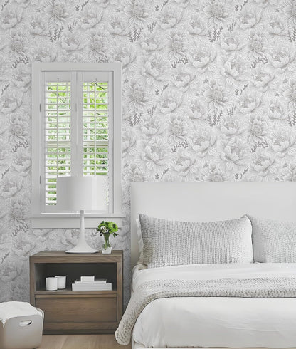 GloryTik Floral Peel and Stick Wallpaper, Removable Blue Floral Contact Paper, Self Adhesive Renter Friendly Wallpaper for Bedroom Living Room Bathroom (17.3" x 78.7")