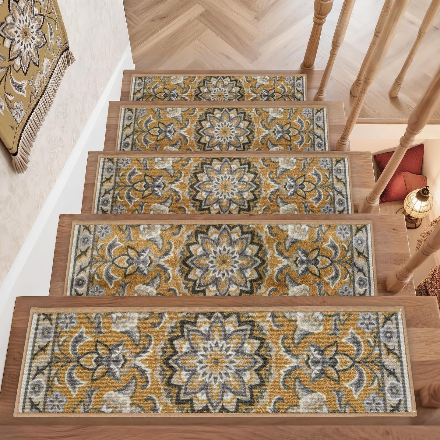 COSY HOMEER Stair Treads for Wooden Steps Non Slip Washable 8" X 30" 4pcs | Self Adhesive,Peel and Stick,Soft Carpet Stair Treads for Kids,Elder,Pet,Residue Free,Reusable Stair Runner,Multi-Surface Use