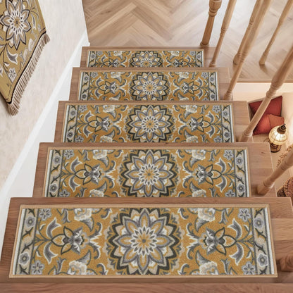COSY HOMEER Stair Treads for Wooden Steps Non Slip Washable 8" X 30" 4pcs | Self Adhesive,Peel and Stick,Soft Carpet Stair Treads for Kids,Elder,Pet,Residue Free,Reusable Stair Runner,Multi-Surface Use