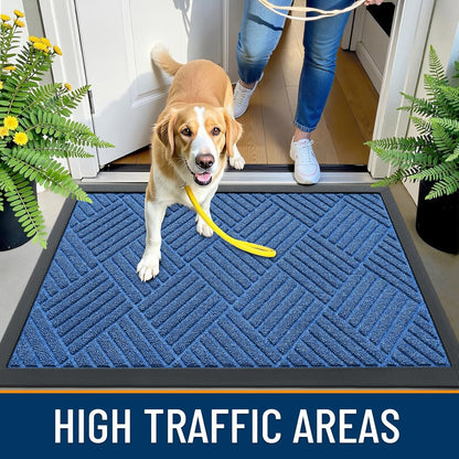 OLANLY Front Door Mat Outside Entrance 29.5x17, Absorbent, Heavy Duty Sturdy Natural Rubber Doormat Indoor Outdoor, Stain and Fade Resistant, Non-Slip Low Profile Floor Mat for Entryway, Grey Diamond