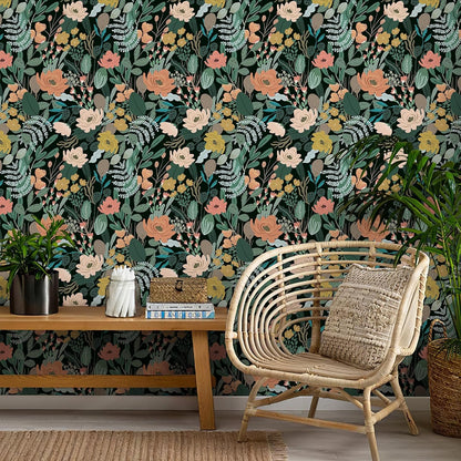 Simon&Siff Floral Peel and Stick Wallpaper, 17.3" x 120" Self Adhesive Wallpaper Boho Flower Kitchen Cabinets Furniture Decorative Renter Friendly Wall Paper