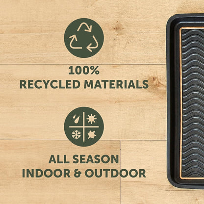 Eddie Bauer Rubber Boot Tray – Lake Waves Design, 16"x32", Black – Waterproof Entryway Boot Mat
