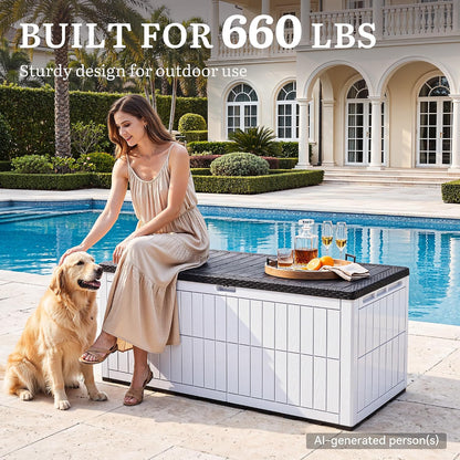 YITAHOME 134 Gallon Large Deck Box | Waterproof Resin Outdoor Storage Box with Lock, Doubles as 2-Person Bench Seating for Patio Furniture Cushions,Garden Tools &