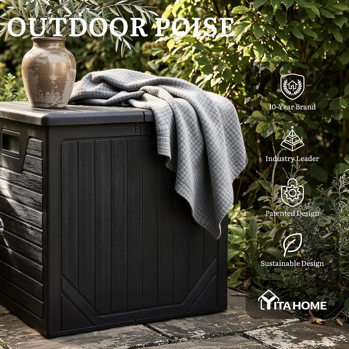 YITAHOME 100 Gallon Large Outdoor Deck Box | Waterproof Resin Storage Box, Lockable Indoor Outdoor Storage Container for Patio Furniture Cushions, Pool Accessories