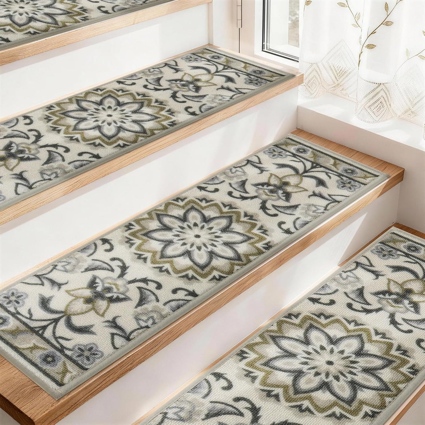 COSY HOMEER Stair Treads for Wooden Steps Non Slip Washable 8" X 30" 4pcs | Self Adhesive,Peel and Stick,Soft Carpet Stair Treads for Kids,Elder,Pet,Residue Free,Reusable Stair Runner,Multi-Surface Use