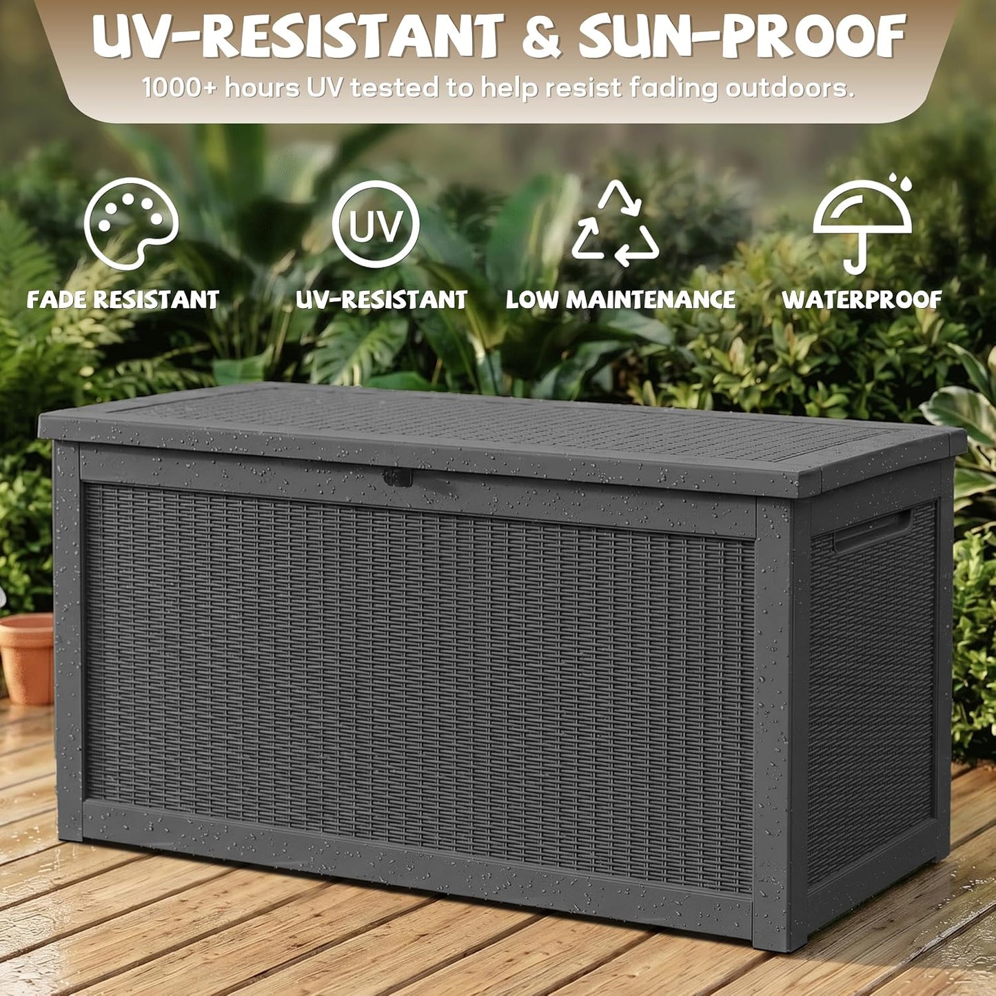 EasyUp 35 Gallon Outdoor Storage Box, Outdoor Deck Boxes for Garden Tools Equipment,Cushions and Patio Storage,Lockable and Resin,Easy to Install(Black)