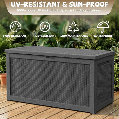 EasyUp 35 Gallon Outdoor Storage Box, Outdoor Deck Boxes for Garden Tools Equipment,Cushions and Patio Storage,Lockable and Resin,Easy to Install(Black)