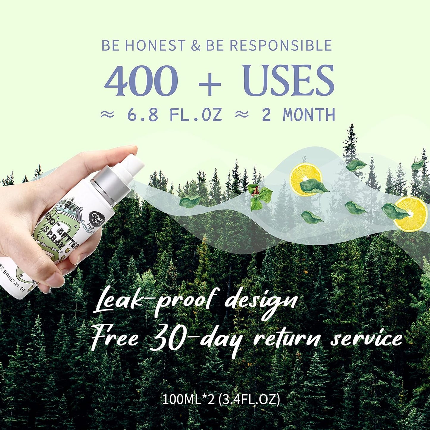 Clean-n-Fresh Toilet Spray, 6.8 Fl.oz Poo Spray | Up to 400+ Uses, 100% Natural Plant Essential Oil Citrus Scent, Bathroom Deodorizer
