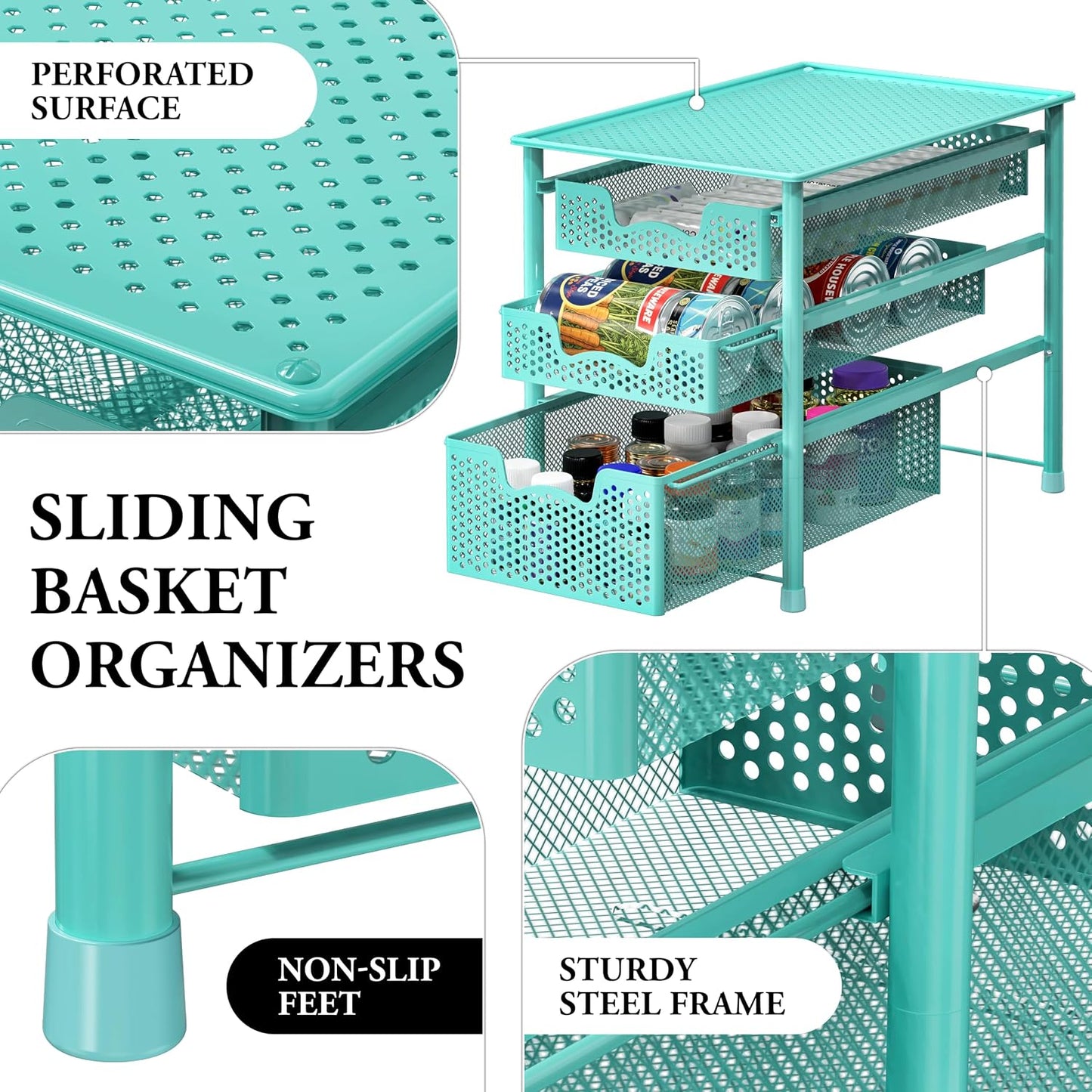 Simple Houseware Stackable 2 Tier Sliding Basket Organizer Drawer, White