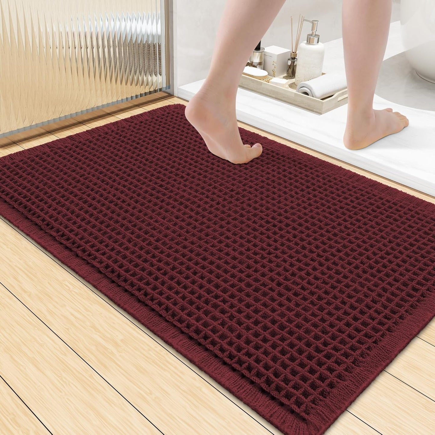 Smiry Waffle Bath Mat 30x20, Extra Soft Absorbent Bathroom Rugs, Non Slip Machine Washable Quick Dry Bath Rugs for Bathroom Floor, Tub, Shower, Home Decor Accessories, Brown