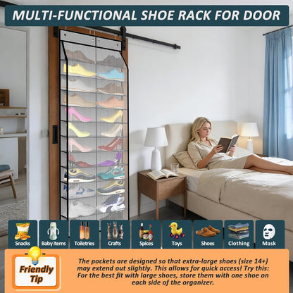 Kotkn 24-Pair Over Door Shoe Organizer for Family & Kids, Double Sided | Hanging Storage for Sneakers, Boots, Toys & Room Organization-Graphite Gray