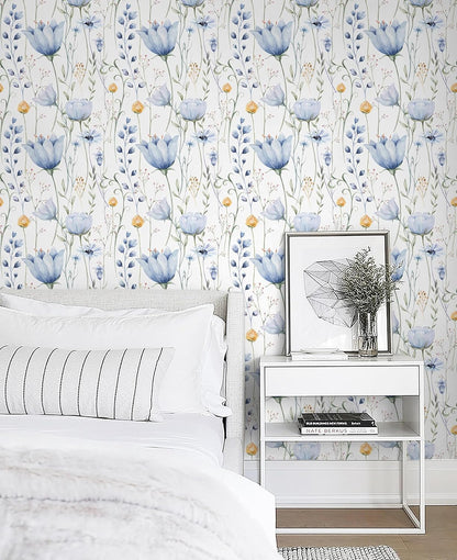 HeloHo Blue Floral Wallpaper Peel and Stick Self Adhesive Removable Wall Paper 16.1" X 118" Renter Friendly Waterproof Wallpaper Contact Paper for Furniture Living Room Bedroom Decor