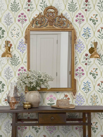 Dimoon 17.3''x78.7'' Vintage Peel and Stick Wallpaper Boho Beige Neutral Contact Paper White Floral Bird Wallpaper Removable Botanical Renter Friendly Modern Wall Paper Bedroom Bathroom Vinyl Roll
