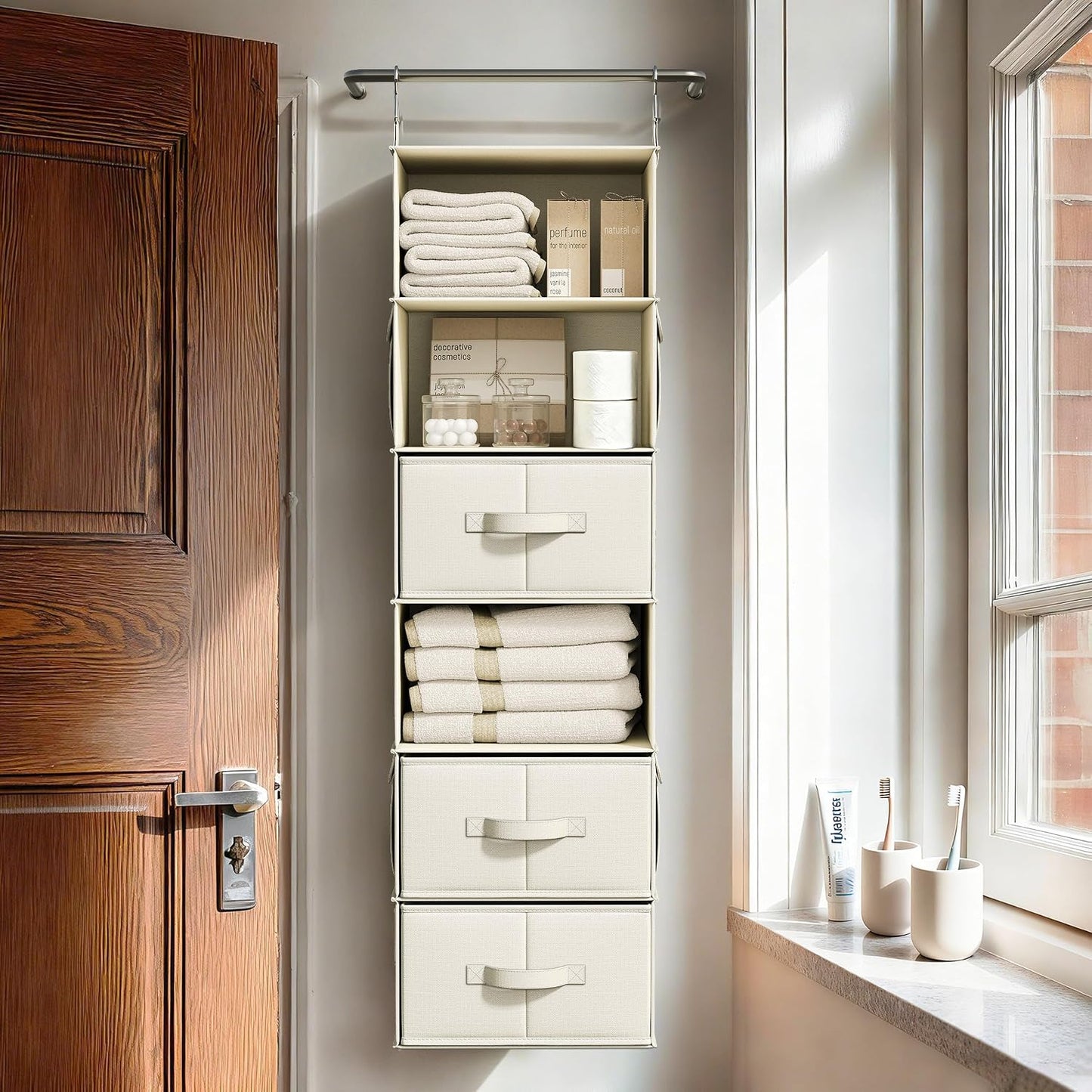 Vailando 6-Shelf Hanging Closet Organizer with 3 Drawers, 2 Separable 3-Shelf Closet Organizers and Storage for Wardrobe Organization, Hanging Dresser for Nursury & Dorm Clothes Organizer
