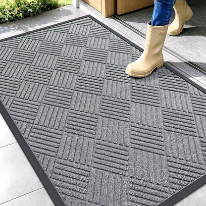 OLANLY Front Door Mat Outside Entrance 29.5x17, Absorbent, Heavy Duty Sturdy Natural Rubber Doormat Indoor Outdoor, Stain and Fade Resistant, Non-Slip Low Profile Floor Mat for Entryway, Grey Diamond