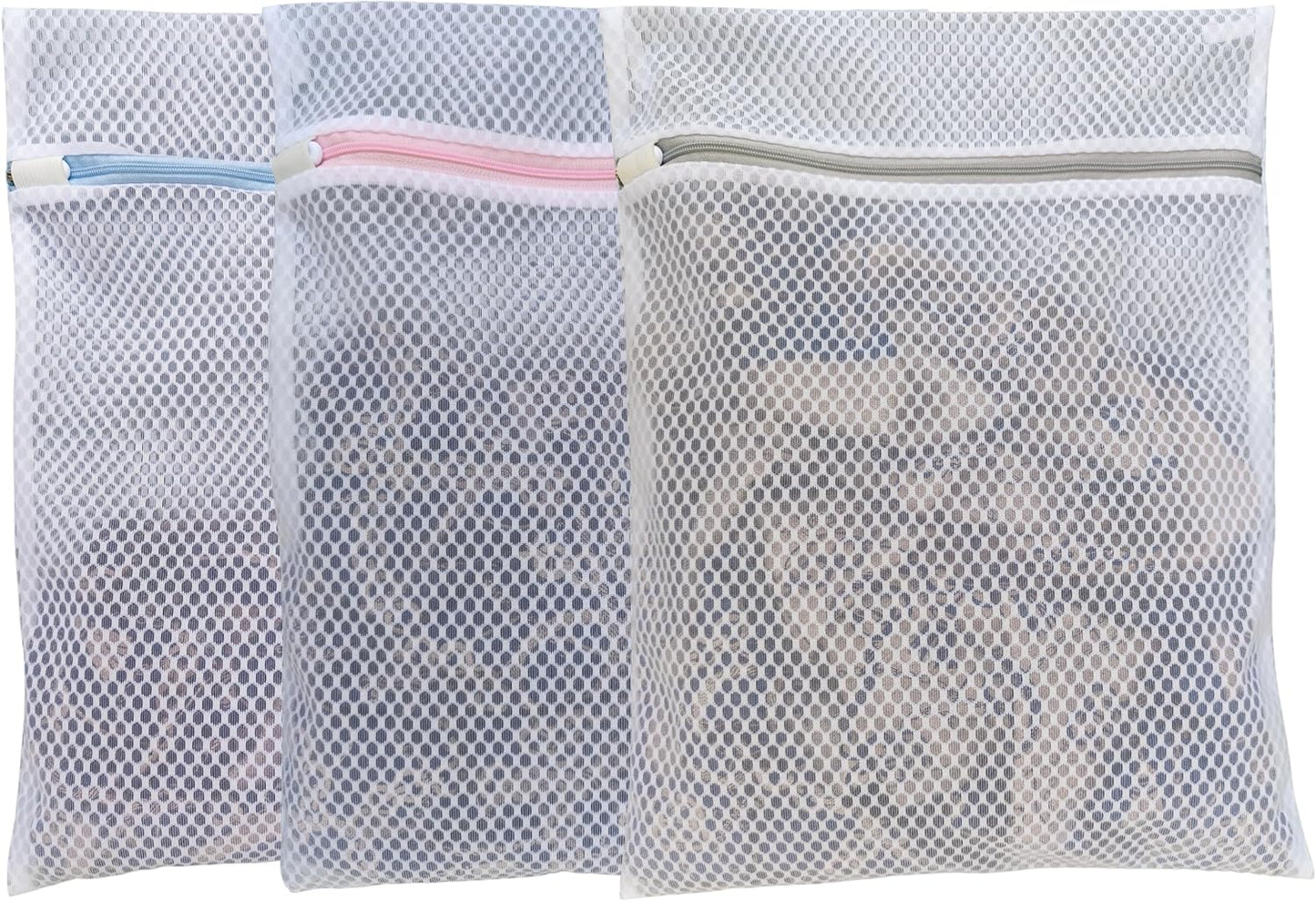 Mesh Laundry Bags for Delicates – 3 Pack (12”×16”) with Color-Coded Zippers, Protects Clothes from Damage, Breathable Honeycomb Mesh, Washer & Dryer Safe bags - Ideal for Bras, Lingerie & Socks