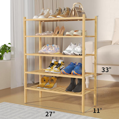 ROMGUAR CRAFT 3 Tier Bamboo Shoe Rack for Closet Free Standing Wood Shoe Shelf Storage Organizer for Entryway Small Space Stackable 27"x11"x20" (Natural)