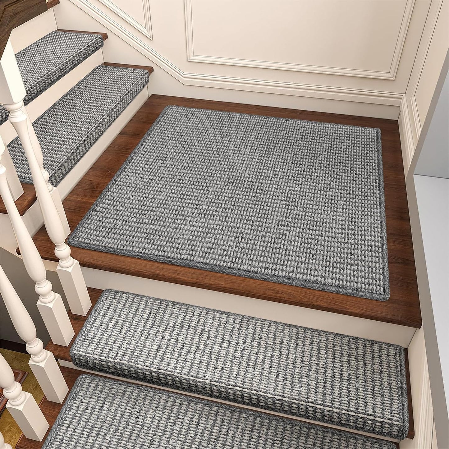 Brakki Bullnose Carpet Stair Treads, Non Slip Stair Treads for Wooden Steps Indoor, Stair Runner, Soft Stair Rugs, Edging Stair Protectors, Washable, 29.5"x9.5"x1.5" 14pcs, Beige