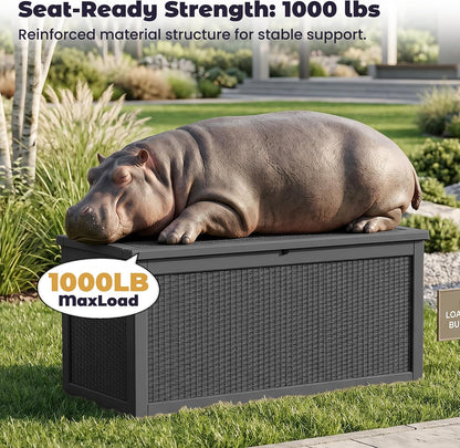 PatioZen 50 Gallon Deck Box Outdoor, Weatherproof Resin Patio Storage Box, Waterproof Outdoor Storage Boxes with Lid Lockable for Cushions, Garden Tools,Grey
