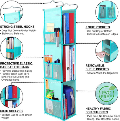 ABRA® 3 Shelf Hanging Locker Organizer for School, Gym, Work, Storage | Deep Shelves 6”x 9”| Eco-Friendly Fabric Healthy for Children | Adjustable School Locker Shelf 3 to 2 Shelves (Pink)