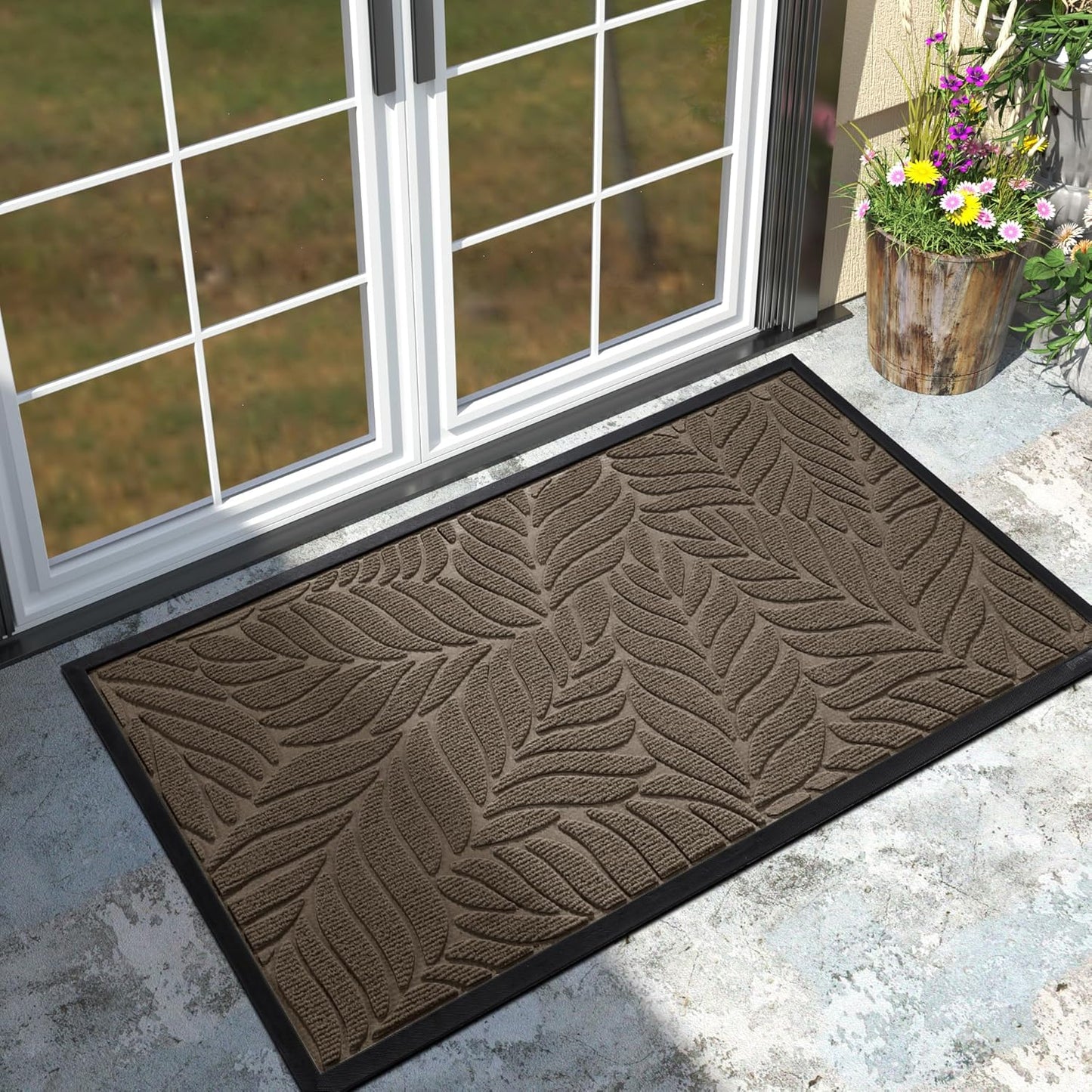 Yimobra Front Door Mat Outdoor Indoor, 29.5x17 All-Season Waterproof Door Mat Outside Entrance, All-Weather Non-Slip Outside Doormat for Garage Patio Entryway, Brown