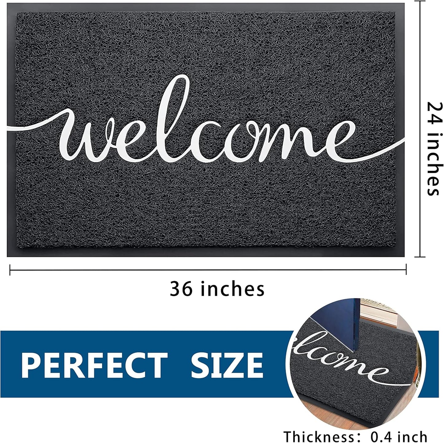 EARTHALL Door Mat Outside Inside Home Doormat, 30"x17.5", Durable Floor Mat Non Slip Mat Ultra Absorb Mud Easy Clean Front Doormat for Garage, Entryway, Patio, High Traffic Areas, Black