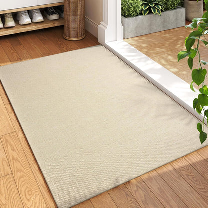 Ultra Thin Door Mat 24"x35" – Low Profile Non Slip Door Mat Indoor Entrance, Washable Absorbent Entryway Mat with Rubber Backing, Dirt Trapper Doormat for Front Door Inside, Beige