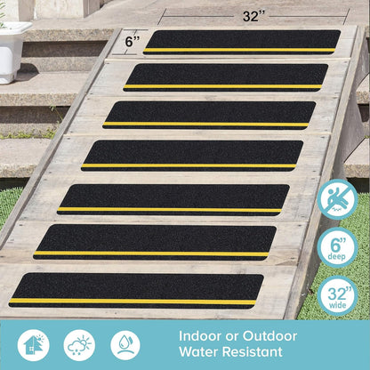 LifeGrip Anti Slip Traction Treads 10 Pack, 6"x32" with Glow in Dark Stripe, Best Grip Tape Grit Non Slip, Outdoor Non Skid Tape, High Traction Friction Abrasive Adhesive for Stairs Step