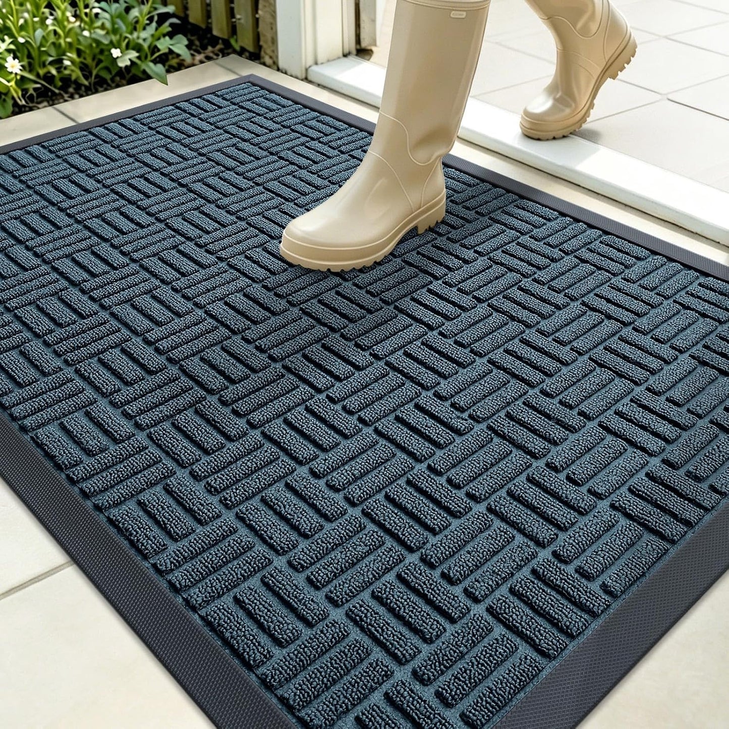 OLANLY Front Door Mat Outside Entrance 29.5x17, Absorbent, Heavy Duty Sturdy Natural Rubber Doormat Indoor Outdoor, Stain and Fade Resistant, Non-Slip Backing Low Profile Floor Mat for Entryway, Grey