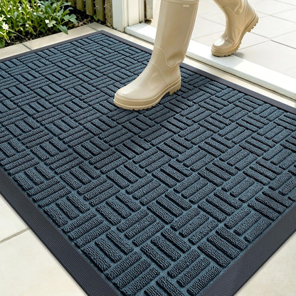 OLANLY Front Door Mat Outside Entrance 29.5x17, Absorbent, Heavy Duty Sturdy Natural Rubber Doormat Indoor Outdoor, Stain and Fade Resistant, Non-Slip Backing Low Profile Floor Mat for Entryway, Grey