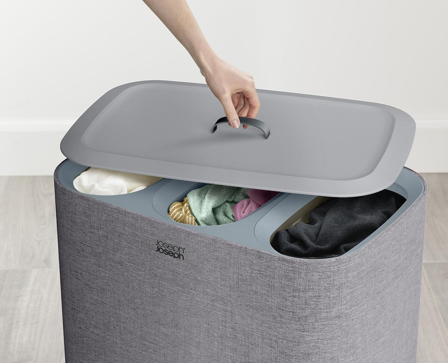 Joseph Joseph Tota Trio 90 liter/23.8 gallon Laundry Hamper Separation Basket with lid, 3 Removable Washing Bags with Handles- Ecru