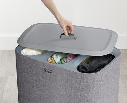 Joseph Joseph Tota Trio 90 liter/23.8 gallon Laundry Hamper Separation Basket with lid, 3 Removable Washing Bags with Handles- Ecru