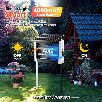 Solar Bug Zapper Outdoor, Dual Solar Panels, 4500V Waterproof Portable Mosquito Zappers, Cordless Fly Trap w/Auto Mode, Rechargeable Mosquitoes Insect Killer for Patio Yard Camping Garage(White)