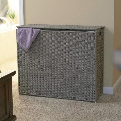 Household Essentials Brown ML-5445 Wicker 3 Compartment Laundry Sorter with Lid | 3 Section Clothes Hamper