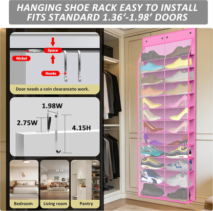 Kotkn 24-Pair Over Door Shoe Organizer for Family & Kids, Double Sided | Hanging Storage for Sneakers, Boots, Toys & Room Organization-Graphite Gray