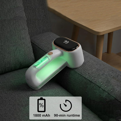Fabric Shaver Lint Removers Rechargeable Sweater Shaver with Dual Head & LCD Display for Clothes Couch Pilling Furniture, 6-Leaf Blades Defuzzer, Pearl White, 1 Piece.