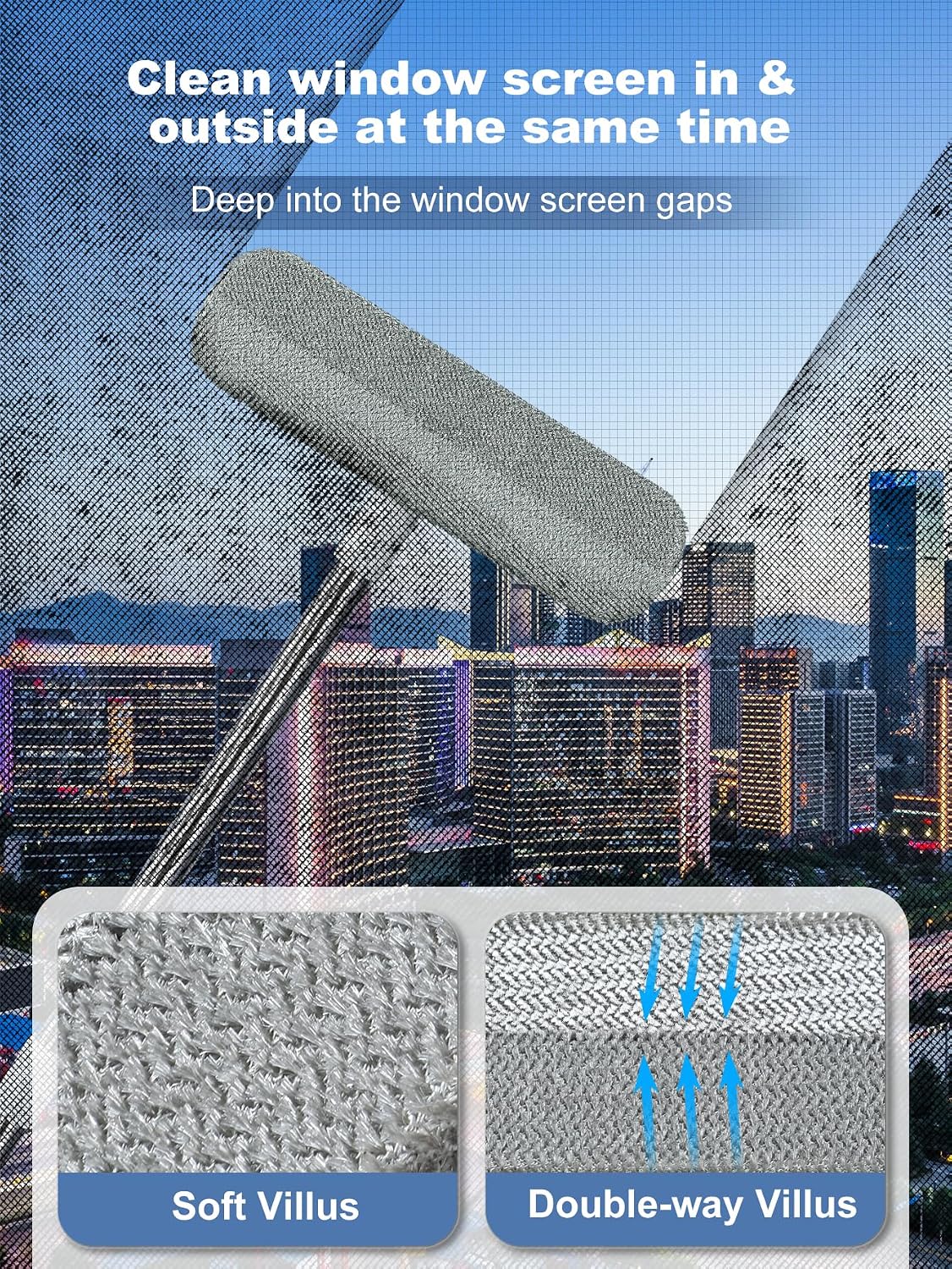 IMHO Cleaning Brush for Window Screen, Screen Cleaner Tool, 2 in 1 Mesh Screen Cleaning Brush, Small Brush for Patio, Door, Porch Screens, White &Grey Brush Cleaners for Screen