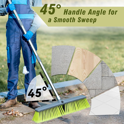 Upgraded 18" Push Broom with Adjustable Long Handle, Total Length is 55", Multi-Surface Floor Scrub Brush for Cleaning Deck, Patio, Garage, Driveway