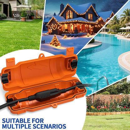 2 Pack Outdoor Extension Cord Safety Cover with Waterproof Seal IP54 Water-Resistant, Weatherproof Electrical Connection Box with 2 Latches, Plug, Socket, Holiday Decoration Light, Black