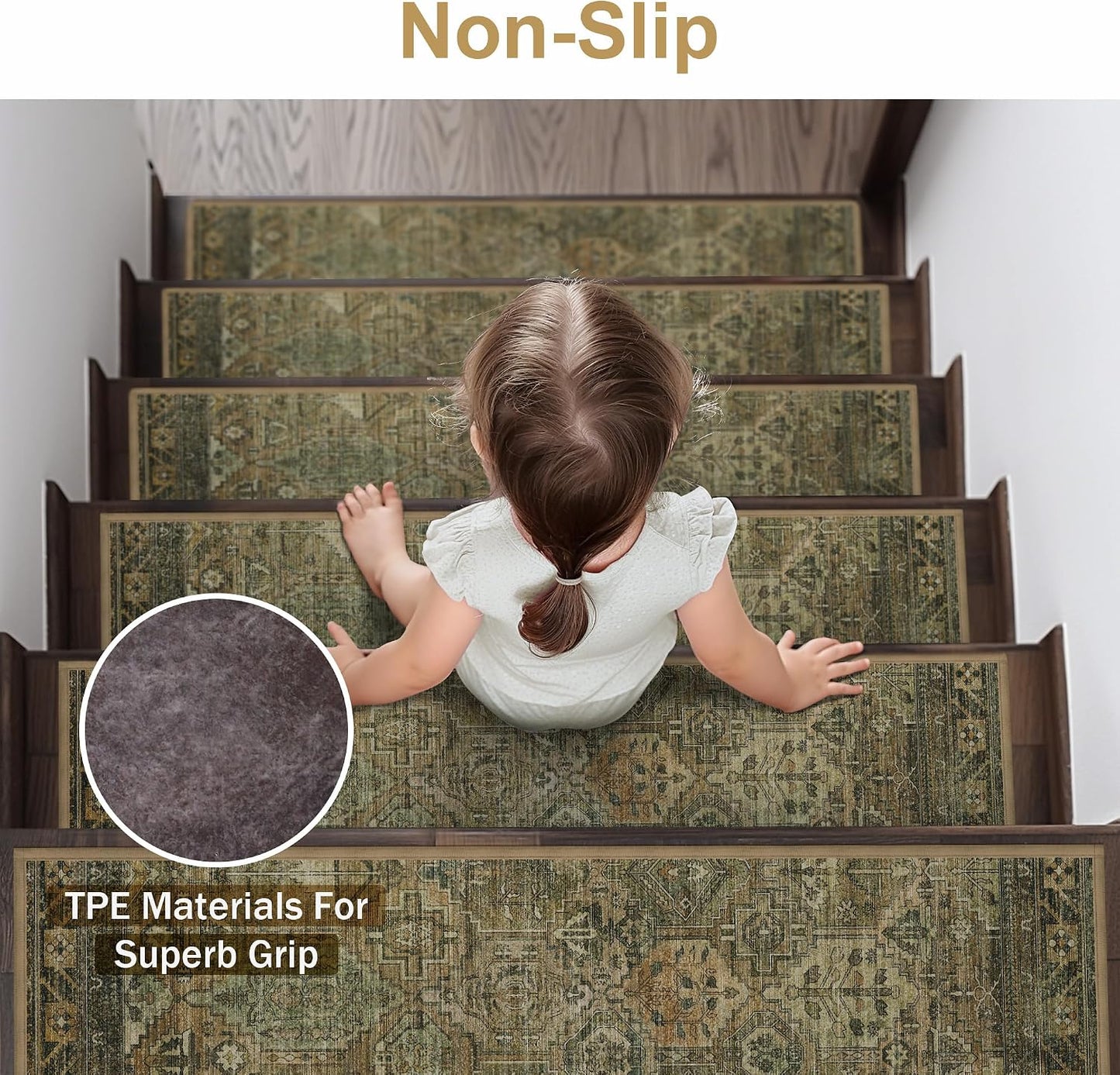sarben Non Slip Stair Treads for Wooden Steps 15PCS - 8"x30" Indoor Safety Carpet, Edging Mats with TPE Adhesive Backing, Pet and Elderly Friendly Stair Rugs (Taupe) - Colors B