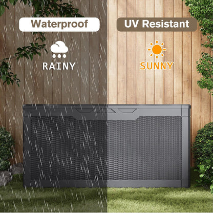 JUMMICO 31 Gallon Resin Deck Box Waterproof Indoor Outdoor Storage Boxes for Patio Furniture Cushions and Garden Tools (Brown)