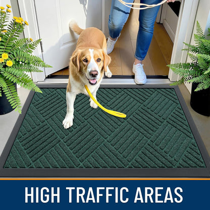 OLANLY Front Door Mat Outside Entrance 29.5x17, Absorbent, Heavy Duty Sturdy Natural Rubber Doormat Indoor Outdoor, Stain and Fade Resistant, Non-Slip Low Profile Floor Mat for Entryway, Grey Diamond