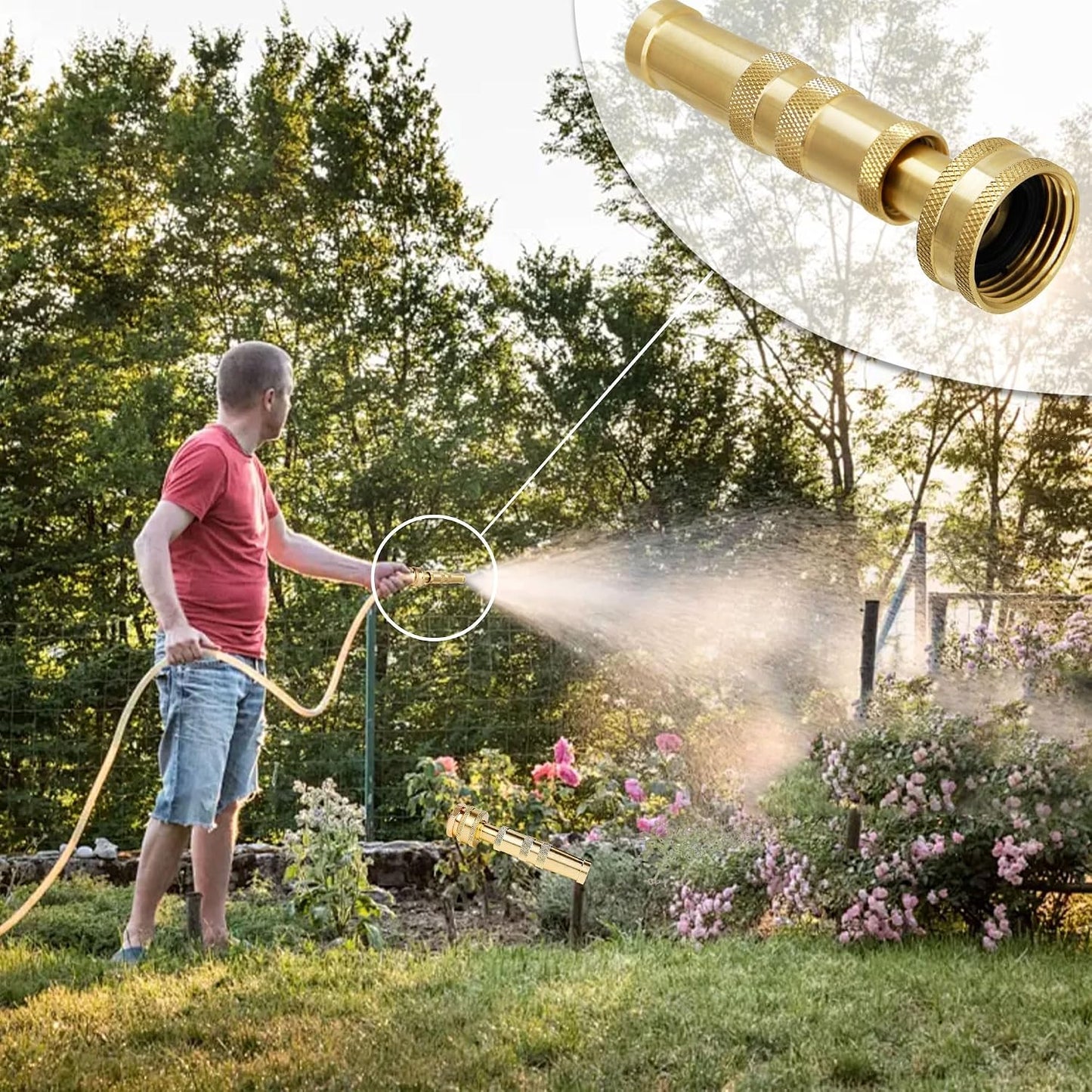 Triumpeek Solid Brass Hose Nozzle, 2 Pack 4" Heavy Duty Brass Garden Hose Nozzle with 10 Rubber Washers