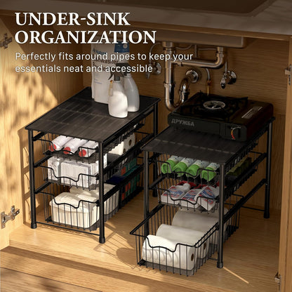 Simple Houseware Stackable 2 Tier Sliding Basket Organizer Drawer, Chrome