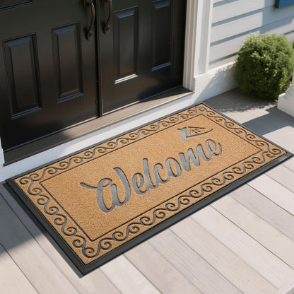 Yimobra Welcome Mat, Heavy Duty Sturdy Door Mats for Home Entrance Outdoor Indoor, Front Doormat for Outside Patio Floor Entry Porch Garage Office, Waterproof, Low Profile, 29.5x17, Black Grey