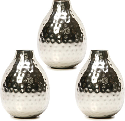 Hosley Small Cream Metal Tote Vase – Set of 4, 4.5" Long Decorative Mini Vases for Dried Floral Arrangements, Coffee Tables, Side Tables & Home Décor Accents