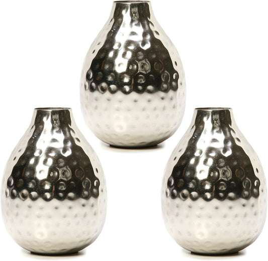 Hosley Small Cream Metal Tote Vase – Set of 4, 4.5" Long Decorative Mini Vases for Dried Floral Arrangements, Coffee Tables, Side Tables & Home Décor Accents
