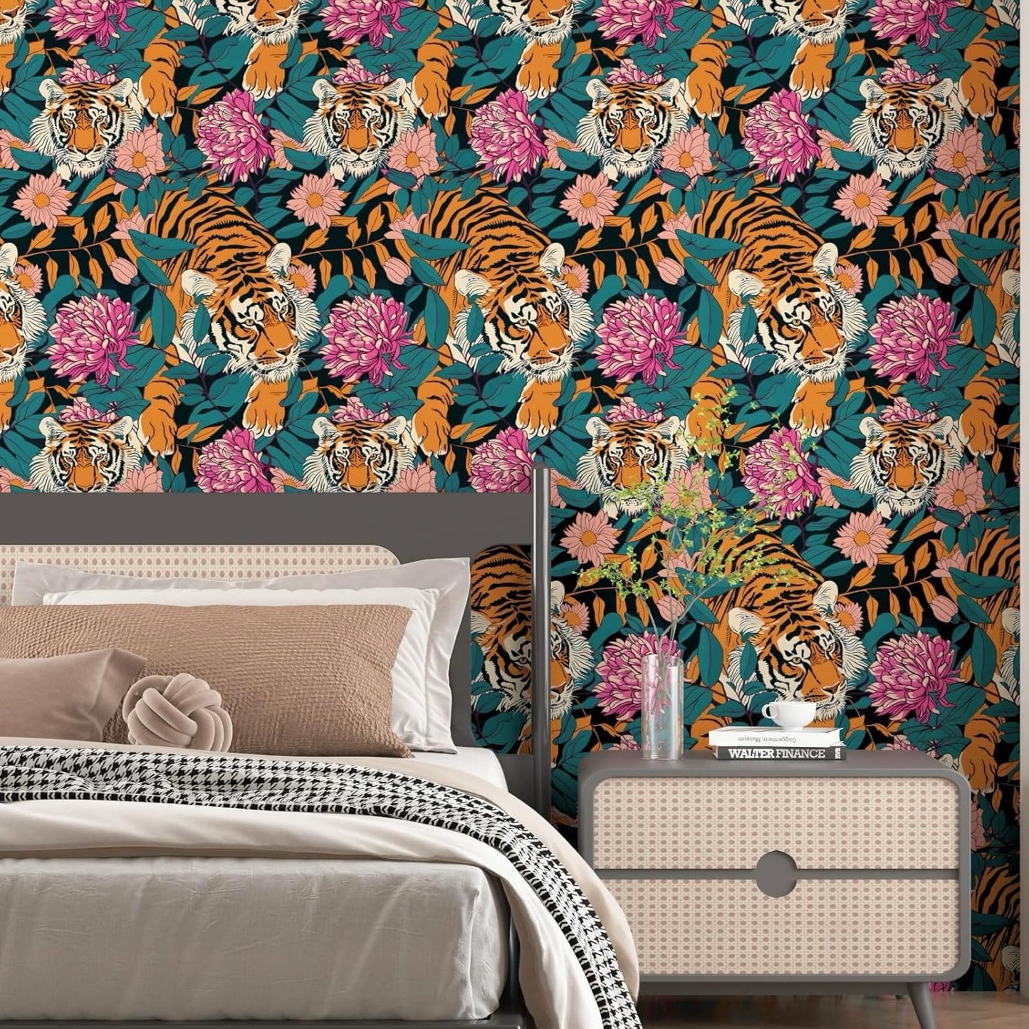 BOKEBEVE Watercolour Floral Peel and Stick Wallpaper Boho Vibrant Contact Paper Renter Friendly Wall Paper for Countertop Cabinet Wall Shelf Liner Removable Blue Colorful 17.5 x 118In