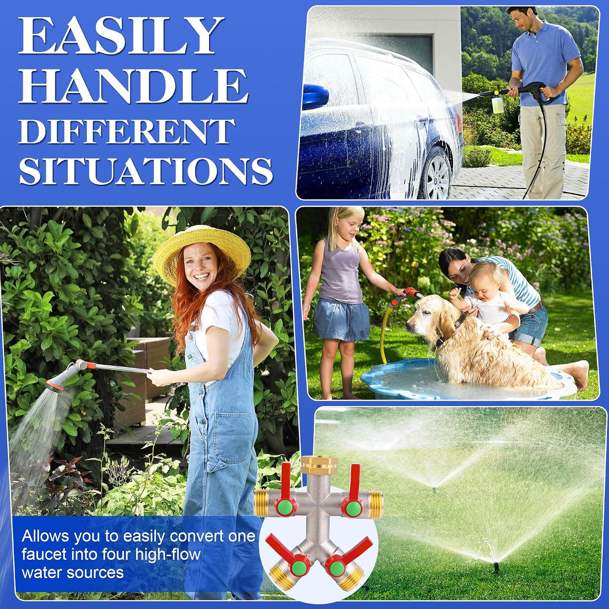EJW Hose Splitter 2 Way, Garden Hose Splitters, Heavy Duty Faucet Splitter,Rv Brass Water Hose Y Splitter, Double Hose Connector, Spigot Splitter, Two Way Hose Manifold Valve 3/4 Inch GHT Thread.